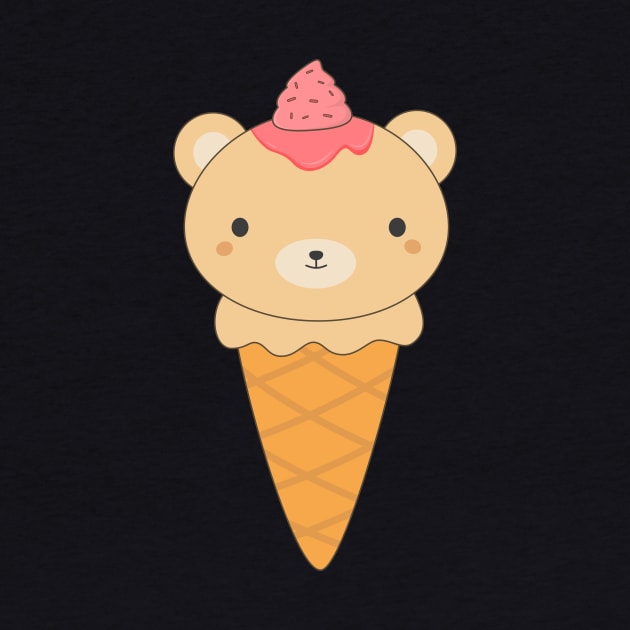 Kawaii Brown Bear Ice Cream Cone T-Shirt by happinessinatee